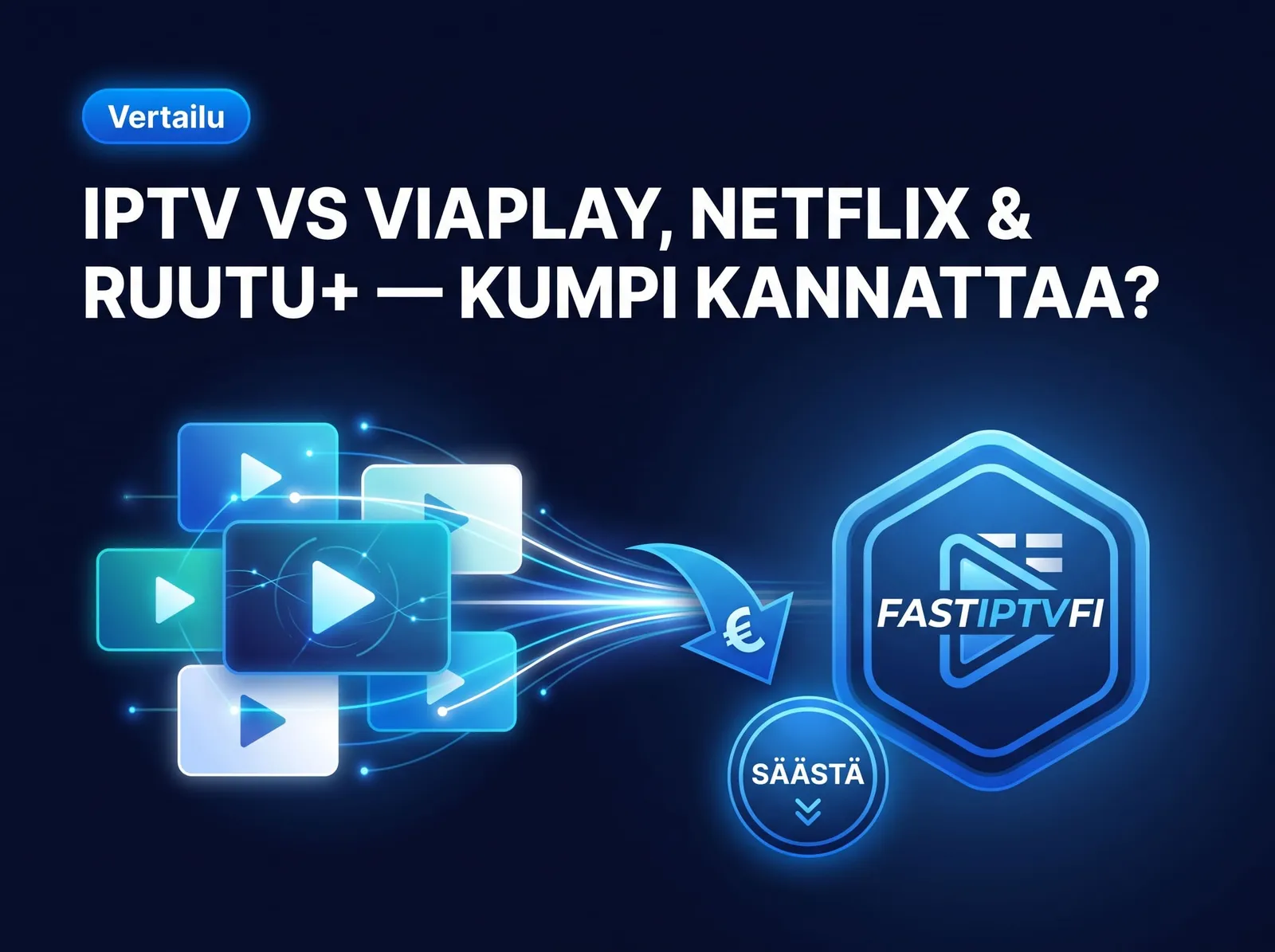 Useita suoratoistopalveluiden laskuja pöydällä ja yksi IPTV-tilaus televisiossa